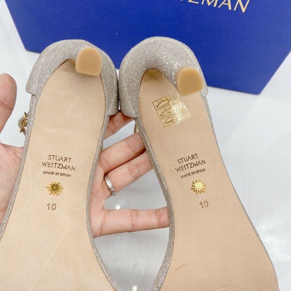 Stuart Weitzman Nudistsong High Heel Ankle Strap Sandal Platino Glitter US 10 B - Picture 8 of 10